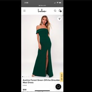 Lulus M Aveline Forest Green Off-the-Shoulder Maxi Dress